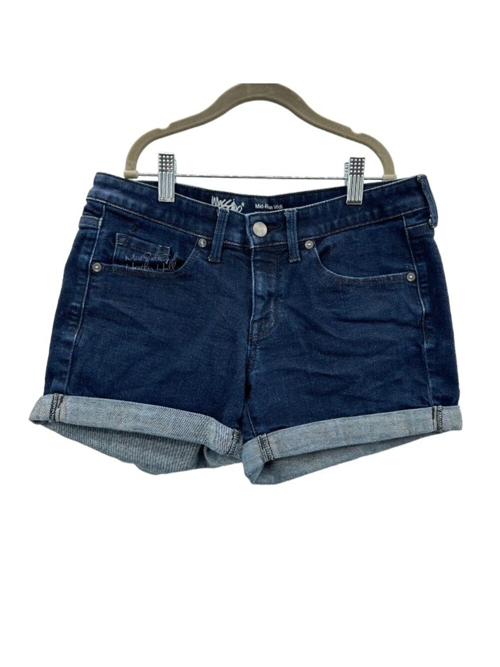 Mossimo Mid-Rise Midi Power Stretch Jean Shorts Size 26